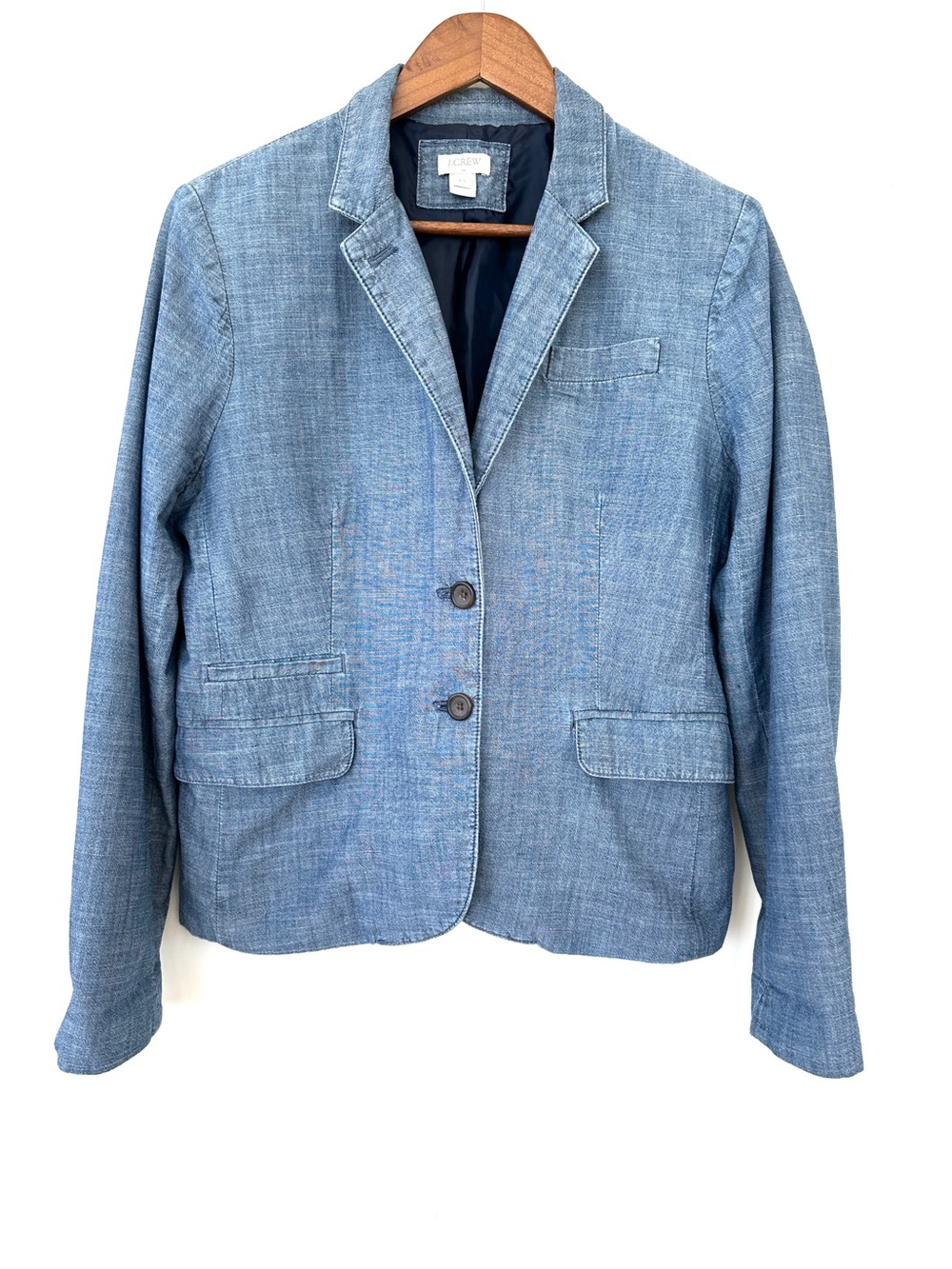 J. Crew Women's Light Blue Chambray Blazer, 💯 Cotton, Denim-Look, Lined